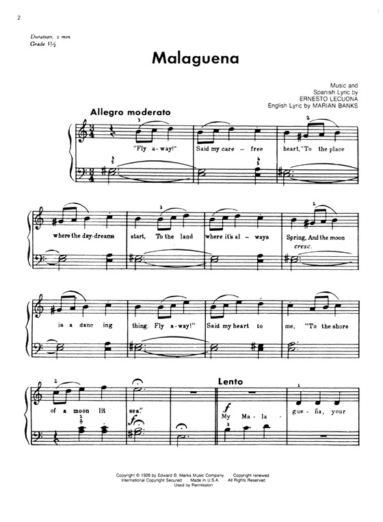 Malaguena by Ernesto Lecuona Early Grade Piano Solo