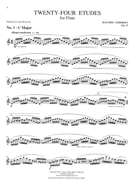 Joachim Andersen Twenty-four Etudes Opus 15 for Flute with Flute 2 Part