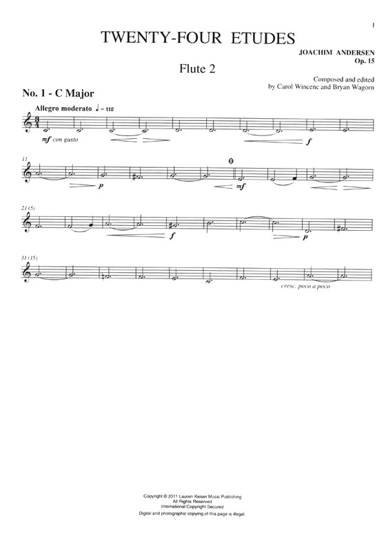 Joachim Andersen Twenty-four Etudes Opus 15 for Flute with Flute 2 Part