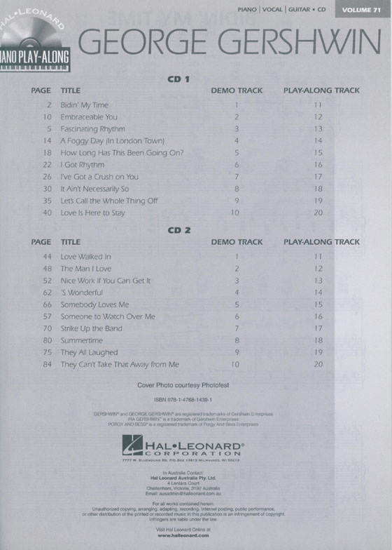 George Gershwin Hal Leonard Piano Play-Along Volume 71 George Gershwin Hal Leonard Piano Play-Along Volume 71