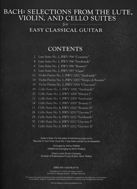 Bach: Selections from the Lute, Violin, and Cello Suites for Easy Classical Guitar