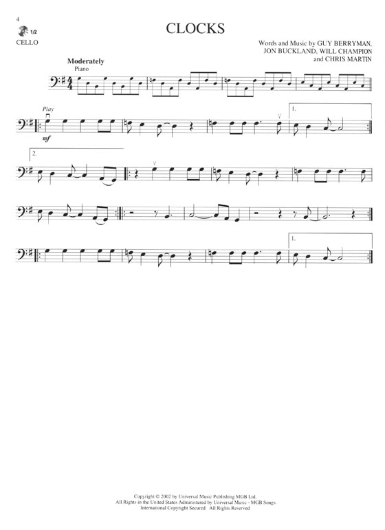 Coldplay‧Cello Hal Leonard Instrumental Play-Along