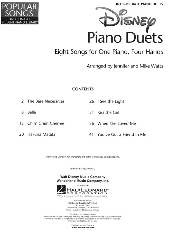 Disney Piano Duets Hal Leonard Student Piano Library
