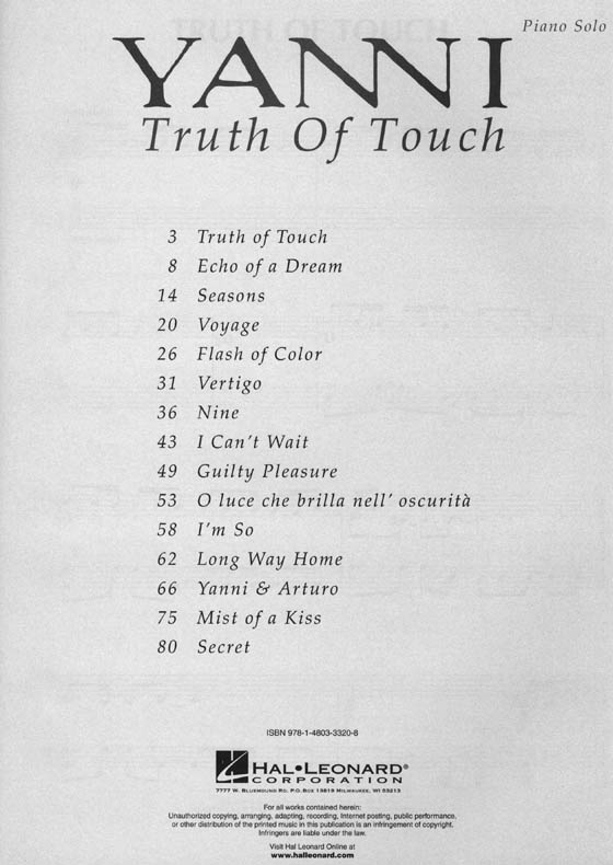 Yanni Truth of Touch Piano Solo