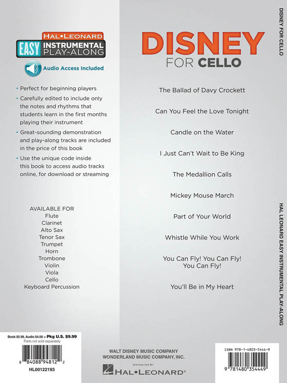 Disney for Cello Hal Leonard Easy Instrumental Play-Along