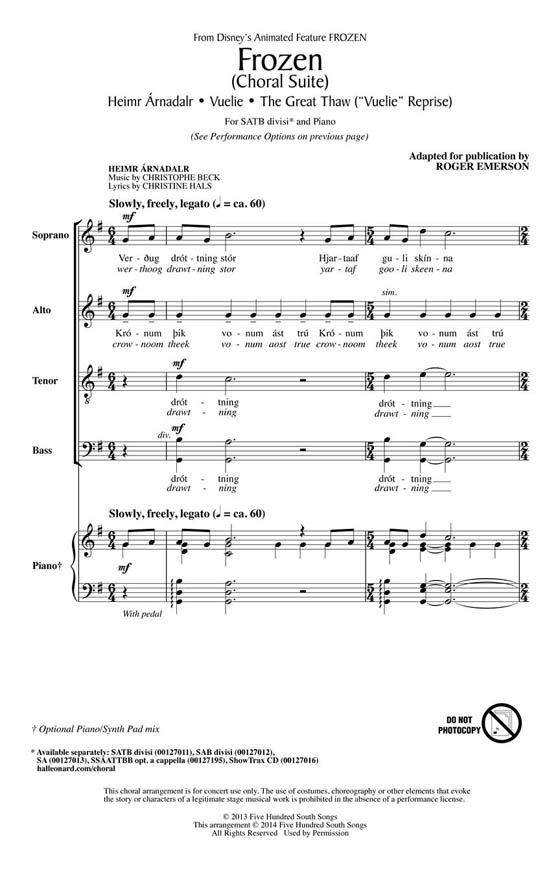 Frozen (Choral Suite) SATB Divisi