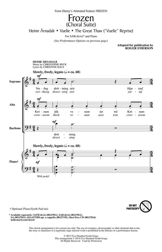 Frozen (Choral Suite) SAB Divisi