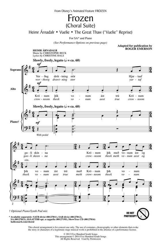 Frozen (Choral Suite) SA