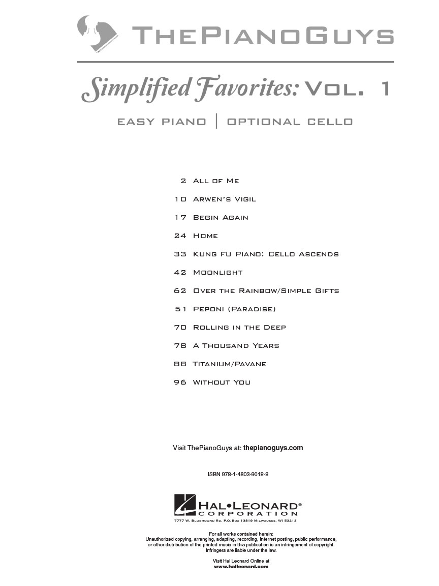 The Piano Guys –  Simplified Feavorites: Vol. 1 Easy Piano／Cello