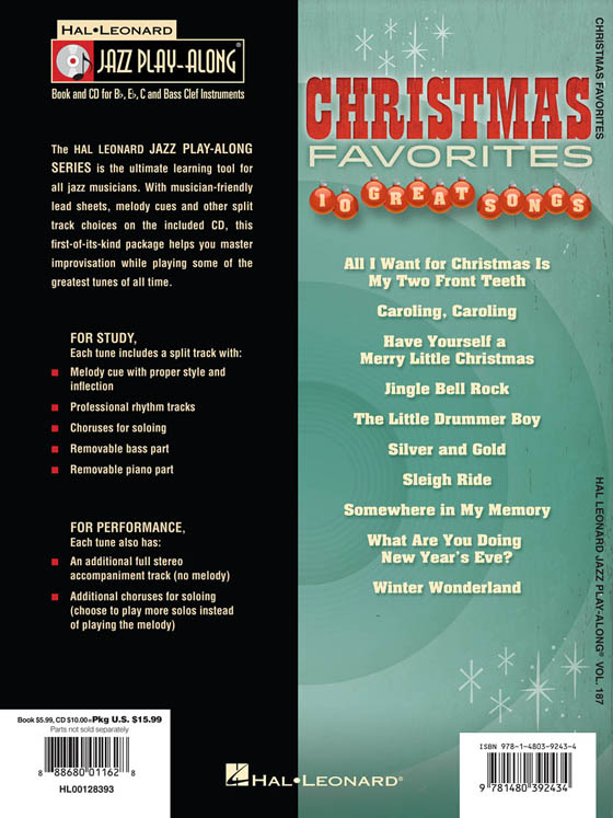 Christmas Favorites Hal Leonard Jazz Play-Along Vol. 187