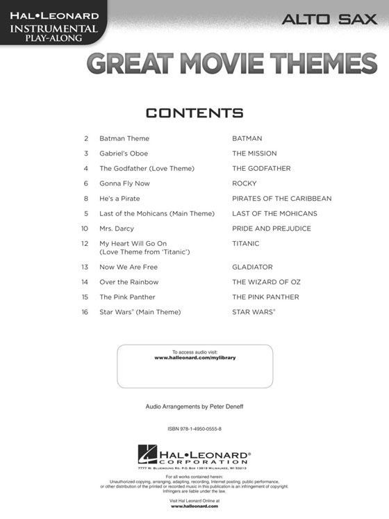 Great Movie Themes for Alto Sax