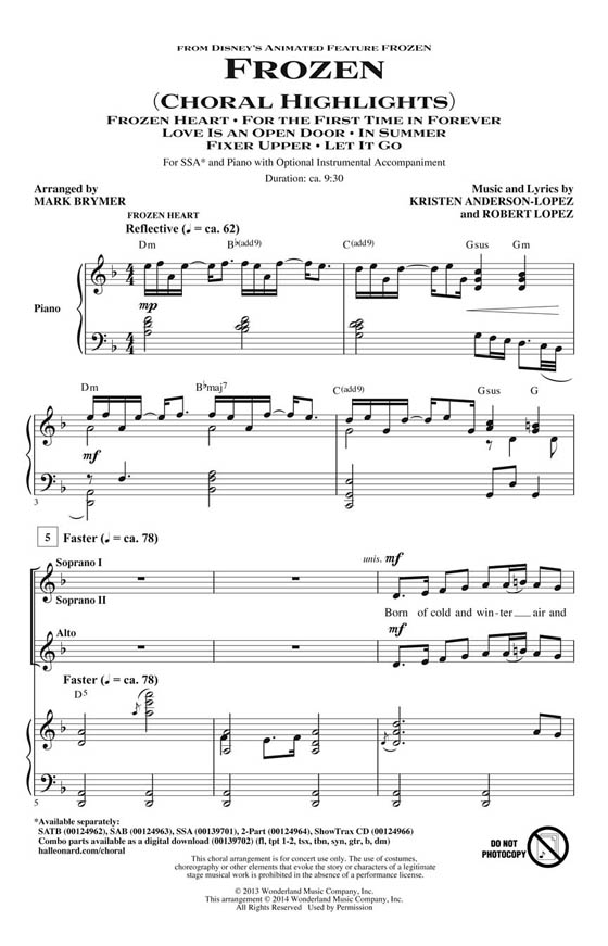 Frozen (Choral Highlights) SSA Frozen (Choral Highlights) SSA