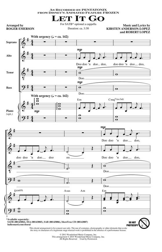 Let It Go (As Recorded by Pentatonix) SATB opt. a Cappella