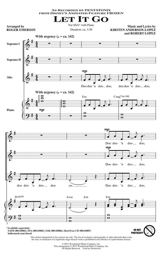 Let It Go (As Recorded by Pentatonix) SSA Let It Go (As Recorded by Pentatonix) SSA