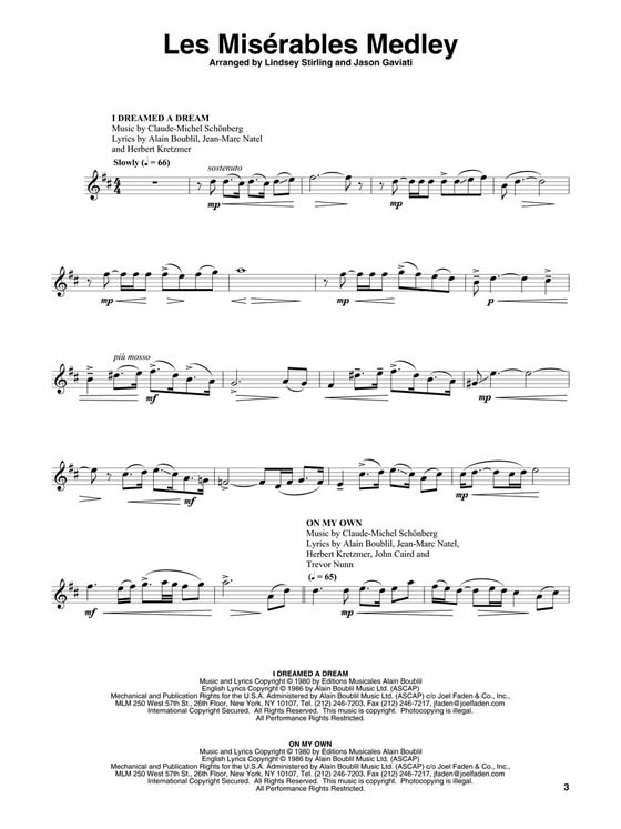 Les Misérables Medley for Violin Solo (Audio Access Included)