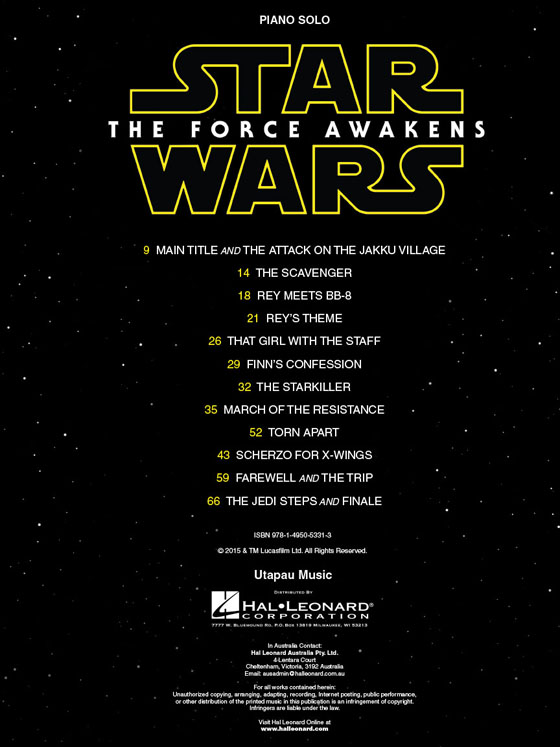 Star Wars: The Force Awakens Music From The Motion Picture Soundtrack Piano Solo