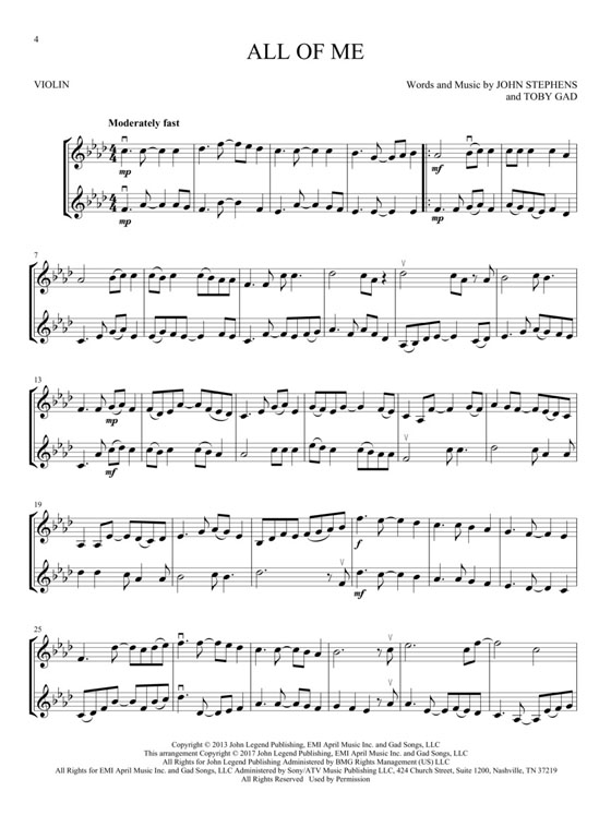 Pop Hits for Violin Duet