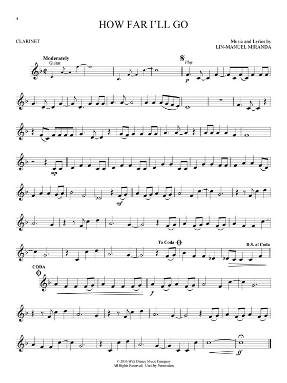 Disney Moana Clarinet Hal Leonard Instrumental Play-Along