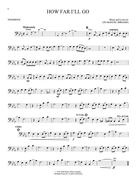 Disney Moana Trombone Hal Leonard Instrumental Play-Along