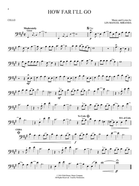 Disney Moana Cello Hal Leonard Instrumental Play-Along