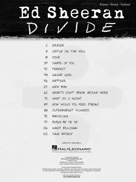 Ed Sheeran  ÷ 【Divide】 Piano／Vocal／Guitar Artist Songbook 