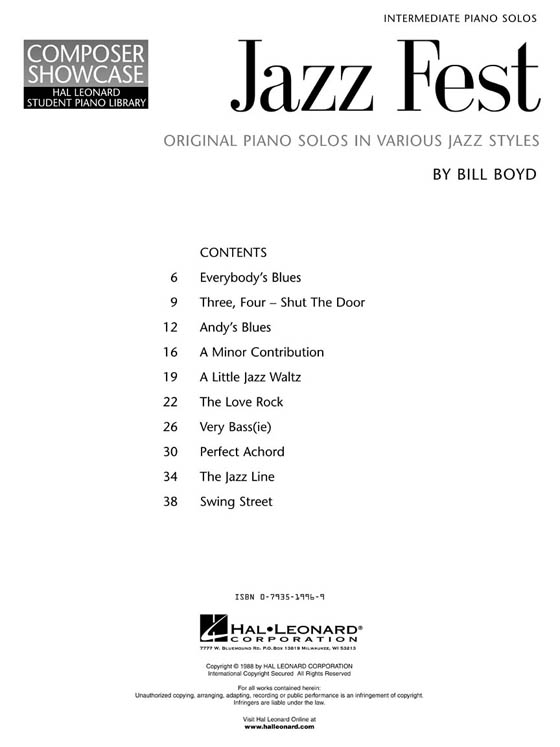 Jazz Fest Intermediate Piano Solo by Bill Boyd