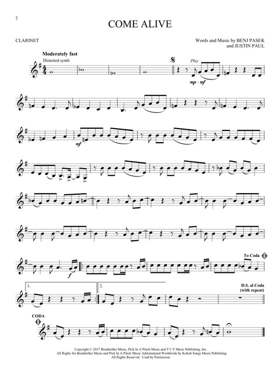 The Greatest Showman Clarinet Hal Leonard Instrumental Play-Along