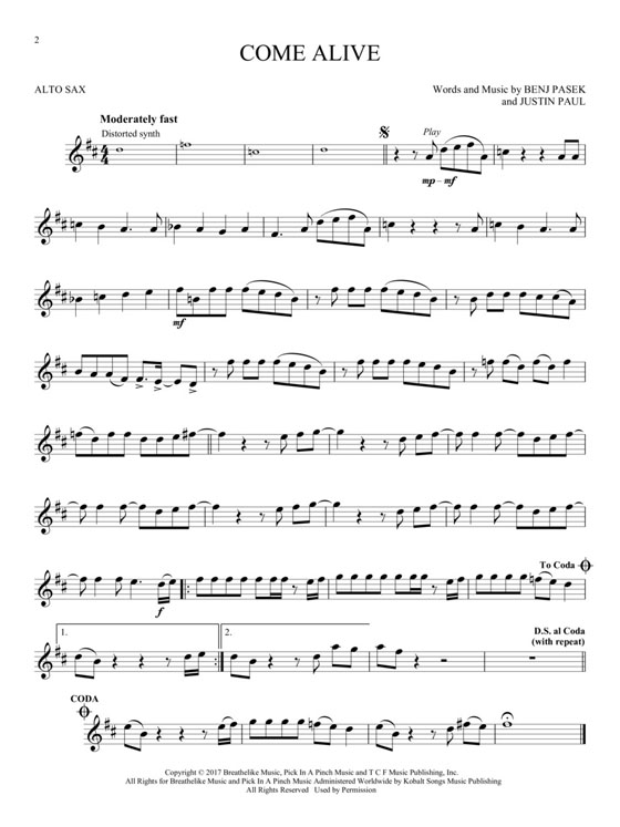 The Greatest Showman Alto Sax Hal Leonard Instrumental Play-Along