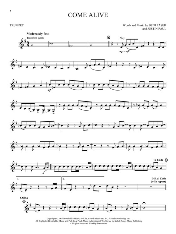 The Greatest Showman Trumpet Hal Leonard Instrumental Play-Along