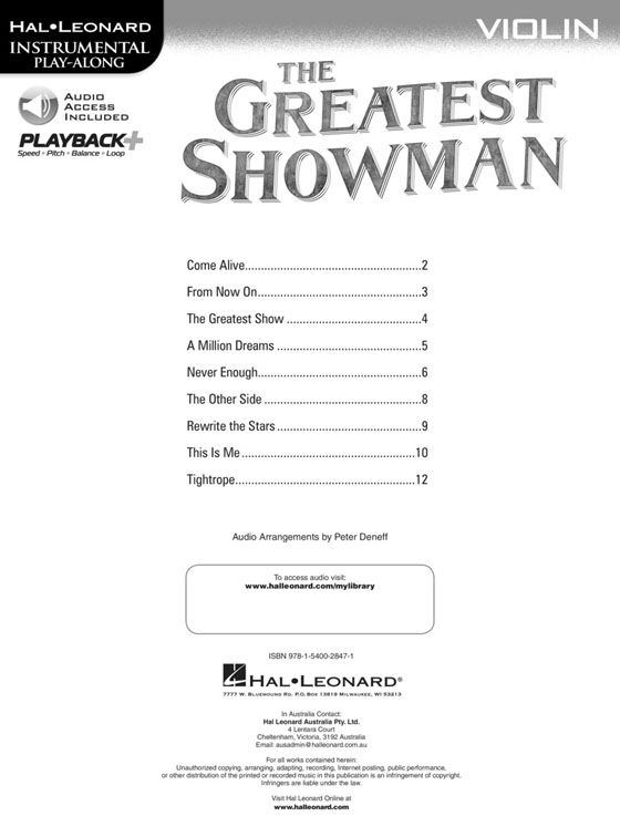 The Greatest Showman Violin Hal Leonard Instrumental Play-Along