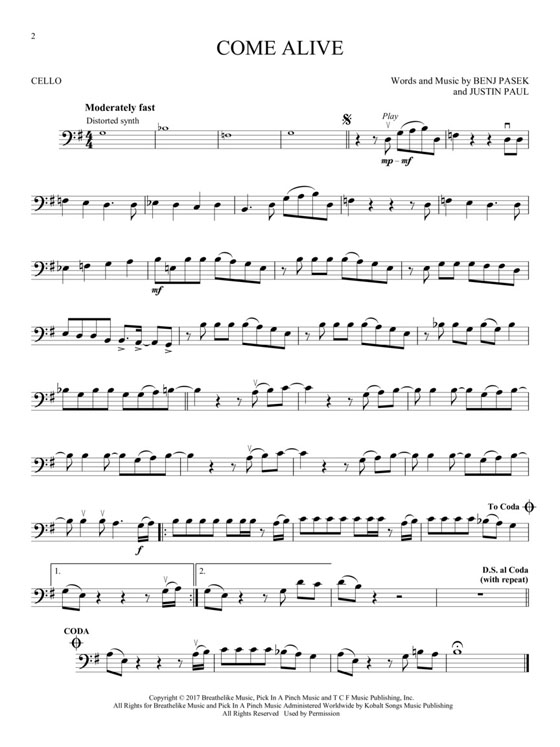 The Greatest Showman Cello Hal Leonard Instrumental Play-Along