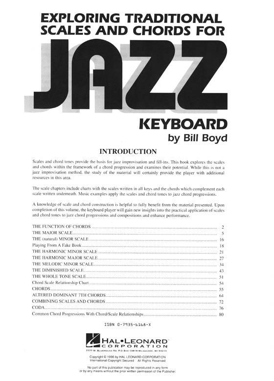 Exploring Traditional Scales and Chords for Jazz Keyboard by Bill Boyd