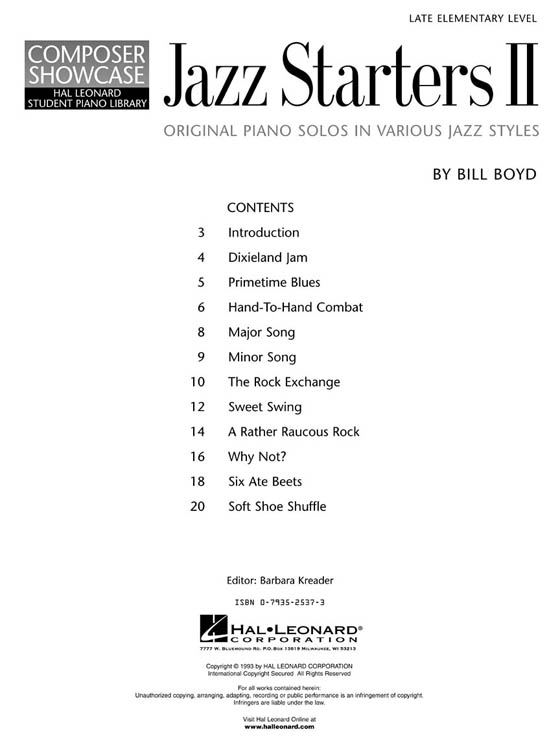 Jazz Starters Ⅱ Late Elementary Level for Piano by Bill Boyd