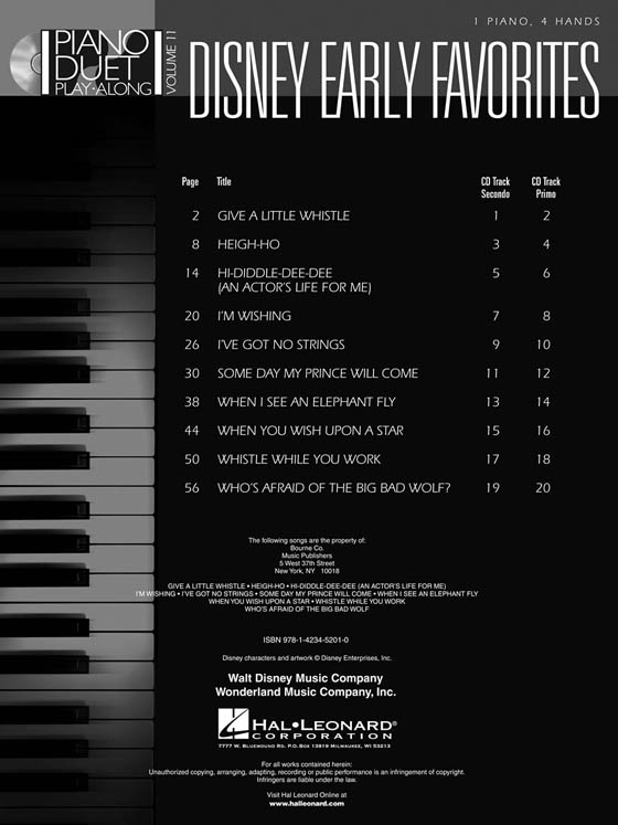 Disney Early Favorites Piano Duet Play-Along Volume 11