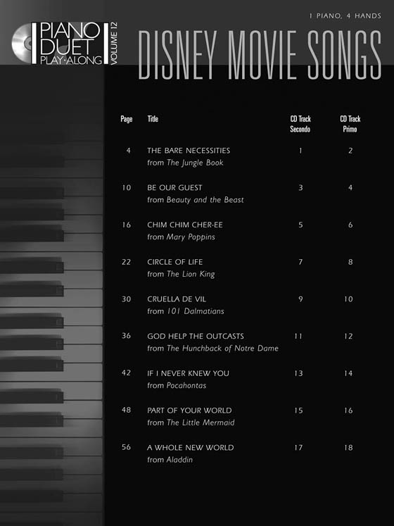 Disney Movie Songs Piano Duet Play-Along Volume 12