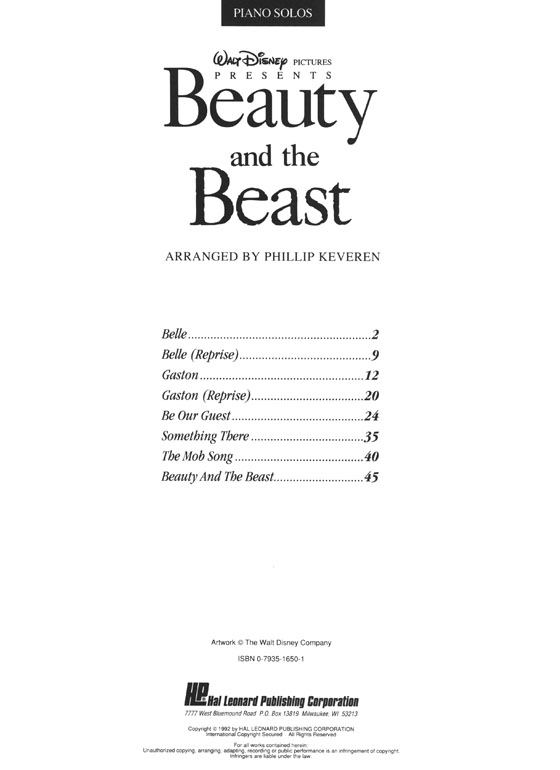 Beauty and the Beast Piano Solos