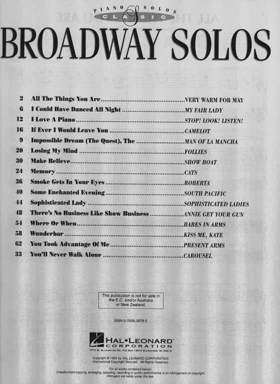 Classic Broadway Solos for Piano Solos