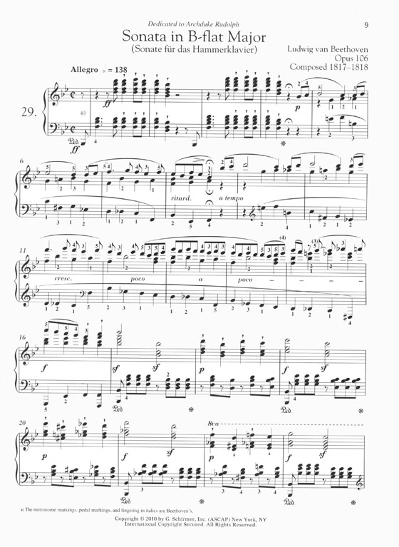 Beethoven Piano Sonata No. 29 in B-flat Major Opus 106 ("Hammerklavier")