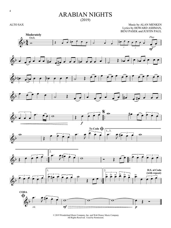 Aladdin Alto Sax Hal Leonard Instrumental Play-Along