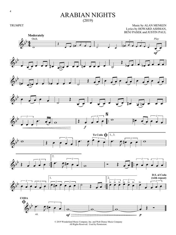 Aladdin Trumpet Hal Leonard Instrumental Play-Along