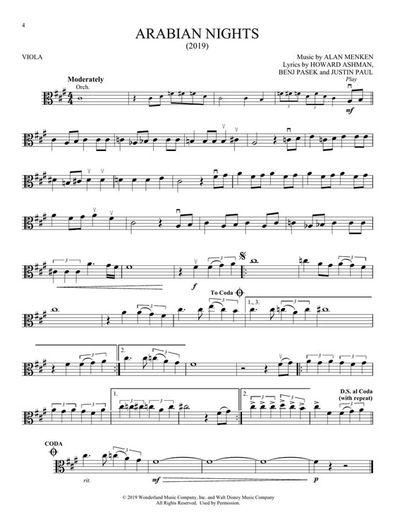 Aladdin Viola Hal Leonard Instrumental Play-Along