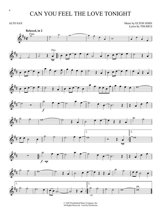 The Lion King Alto Sax Hal Leonard Instrumental Play-Along