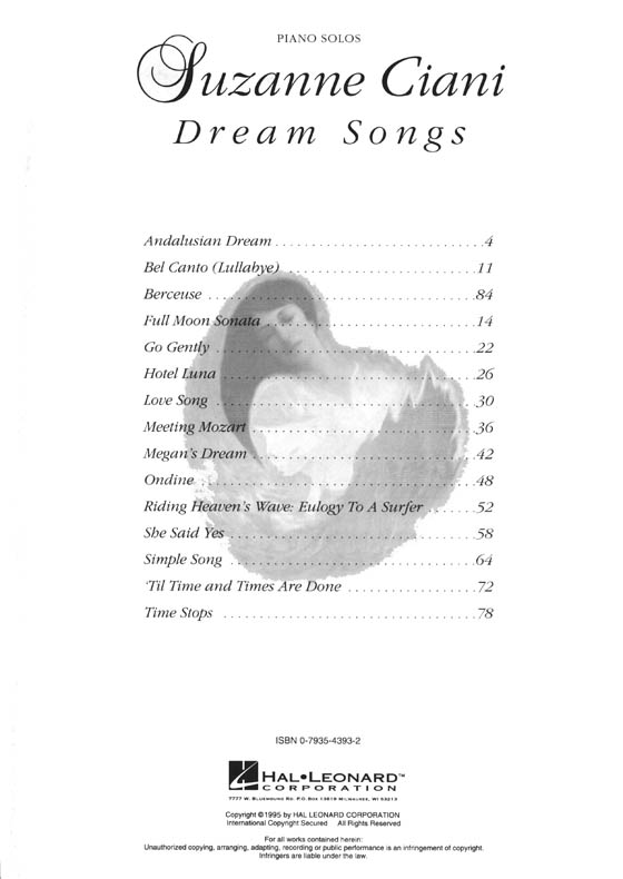 Suzanne Ciani Dream Songs Piano Solo