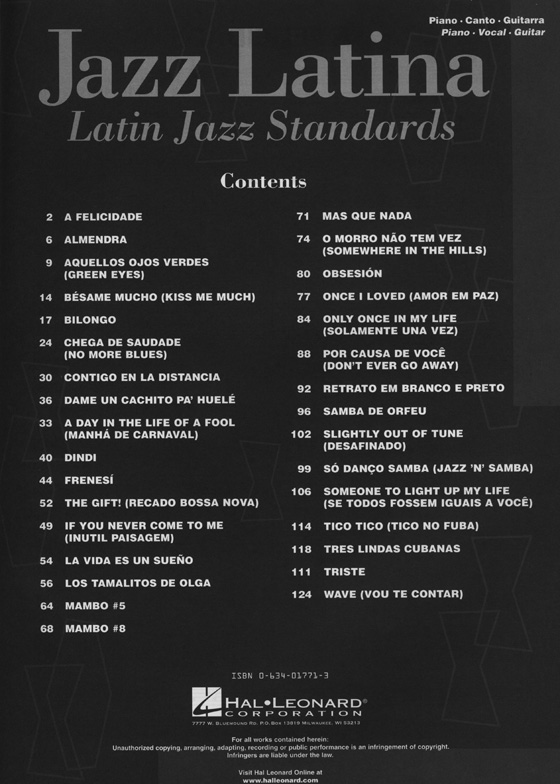 Jazz Latina／Latin Jazz Standards Piano‧Canto‧Guitarra