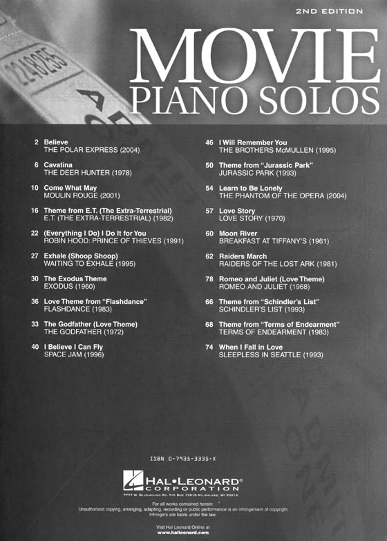 Movie Piano Solos – 2nd Edition