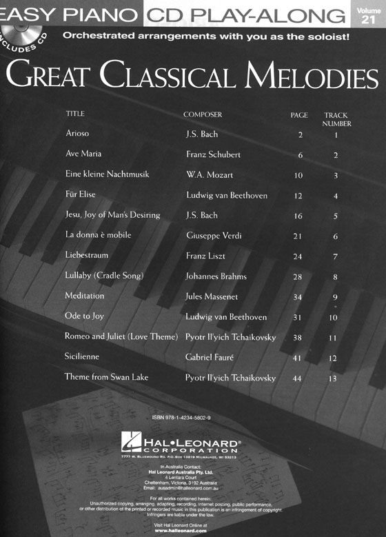 Great Classical Melodies Easy Piano‧CD Play-Along Volume 21