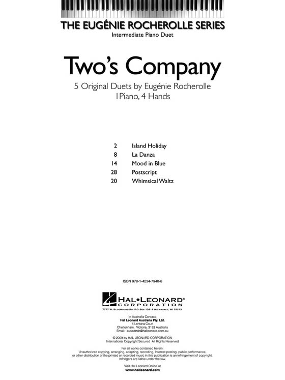 Two's Company Intermediate Piano Duet The Eugénie Rocherolle Series