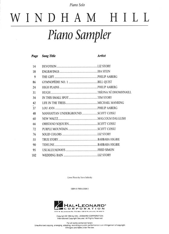 Windham Hill Piano Sampler for Piano Solo