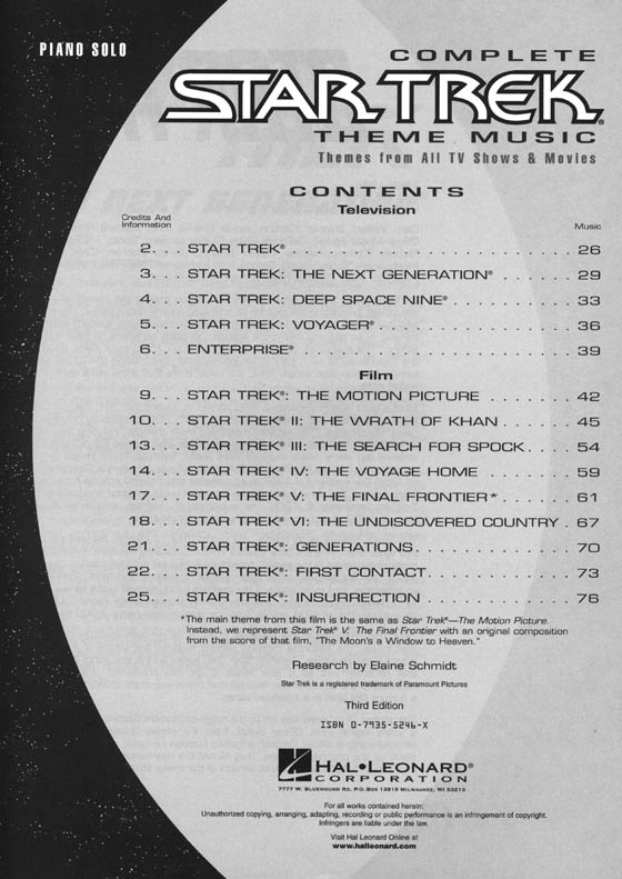Complete Star Trek Theme Music – 3rd Edition Piano Solo Complete Star Trek Theme Music – 3rd Edition Piano Solo