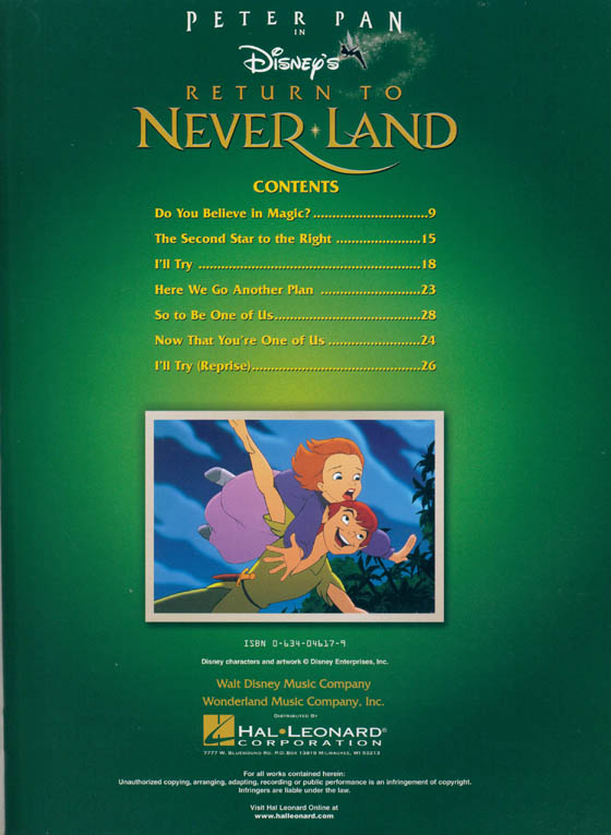 Peter Pan in Disney's Return to Neverland Piano‧Vocal‧Guitar
